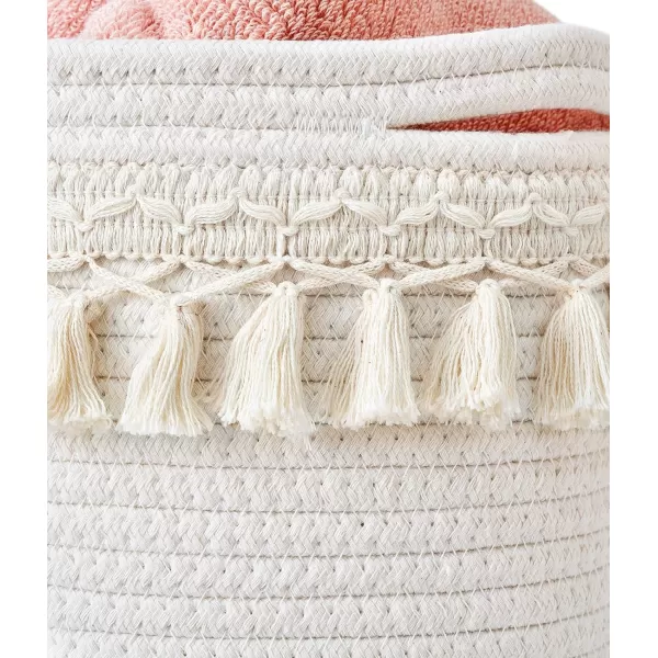 Mkono Macrame Decorative Cotton Rope Basket Boho Nursery Decor Cute Woven Tassel Closet Storage Bins Organizer for Baby ToysDiaper BlanketsMagazinePotted Plants CoverLiving RoomBedroom 15quotx14quot157x196