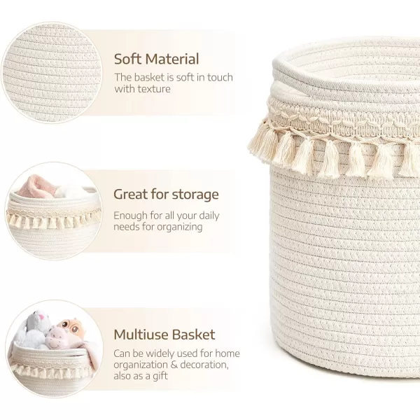 Mkono Macrame Decorative Cotton Rope Basket Boho Nursery Decor Cute Woven Tassel Closet Storage Bins Organizer for Baby ToysDiaper BlanketsMagazinePotted Plants CoverLiving RoomBedroom 15quotx14quot11x11