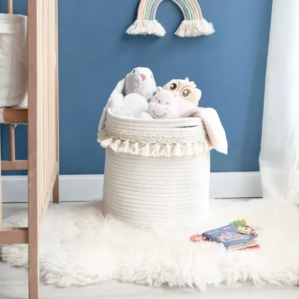 Mkono Macrame Decorative Cotton Rope Basket Boho Nursery Decor Cute Woven Tassel Closet Storage Bins Organizer for Baby ToysDiaper BlanketsMagazinePotted Plants CoverLiving RoomBedroom 15quotx14quot15x14