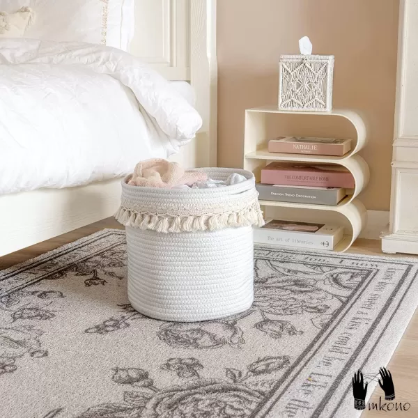 Mkono Macrame Decorative Cotton Rope Basket Boho Nursery Decor Cute Woven Tassel Closet Storage Bins Organizer for Baby ToysDiaper BlanketsMagazinePotted Plants CoverLiving RoomBedroom 15quotx14quot11x11