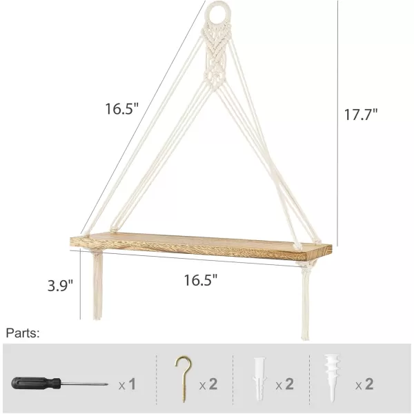 Mkono Macrame Hanging Shelves Boho Wall Decor Set of 2 Rustic Wood Floating Storage Shelf for Bedroom Bathroom Living Room Nursery Dorm Room Display Shelving for Hanging Plants PhotosWhite