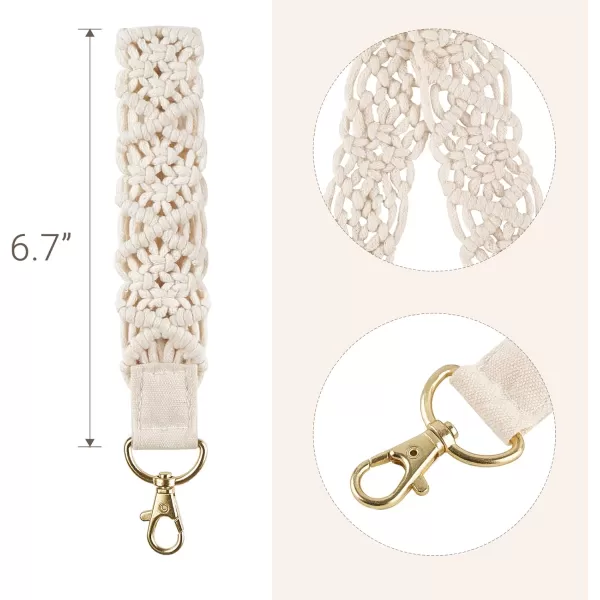 Mkono Macrame Key Chain Cute Keychain Wristlet Lanyard Boho Woven Wrist Lanyard for Keys Key Chains for Car Key ID BadgesBeige