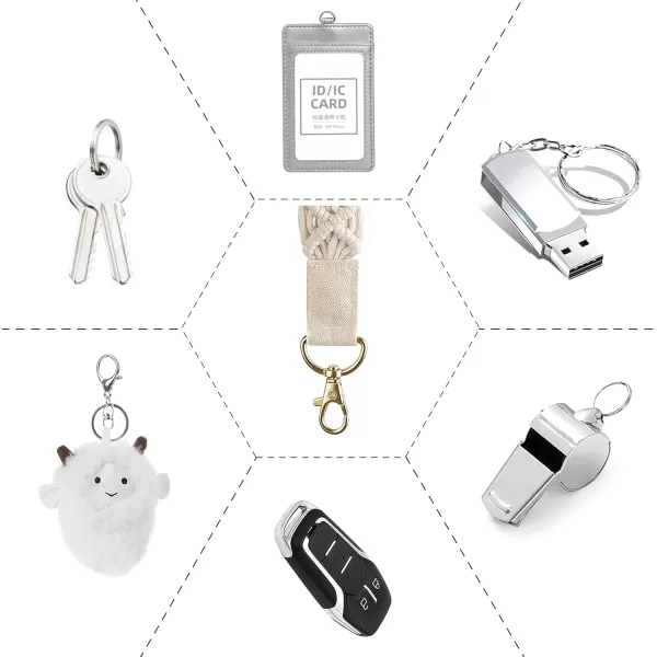 Mkono Macrame Key Chain Cute Keychain Wristlet Lanyard Boho Woven Wrist Lanyard for Keys Key Chains for Car Key ID BadgesBeige