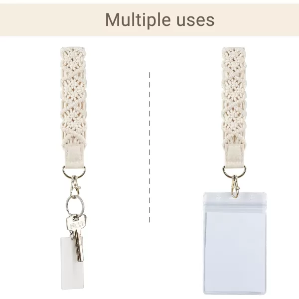 Mkono Macrame Key Chain Cute Keychain Wristlet Lanyard Boho Woven Wrist Lanyard for Keys Key Chains for Car Key ID BadgesBeige