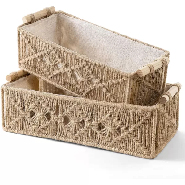 Mkono Macrame Storage Baskets Boho Decor Box Handmade Woven Decorative Countertop Toilet Tank Shelf Cabinet Organizer for Bedroom Livingroom Home Set of 2 IvoryBrown