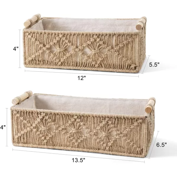 Mkono Macrame Storage Baskets Boho Decor Box Handmade Woven Decorative Countertop Toilet Tank Shelf Cabinet Organizer for Bedroom Livingroom Home Set of 2 IvoryBrown