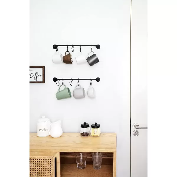 Mkono Mug Holder Wall Mounted Coffee Cup Rack Hanger Modern Metal with 10 Mug Hooks Rustic Utensil Tea Cups Storage Organizer for Kitchen Dining Room Coffee Bar Set of 2 BlackBlack
