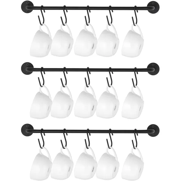 Mkono Mug Holder Wall Mounted Coffee Cup Rack Hanger Modern Metal with 10 Mug Hooks Rustic Utensil Tea Cups Storage Organizer for Kitchen Dining Room Coffee Bar Set of 2 BlackBlack