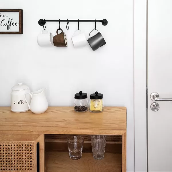 Mkono Mug Holder Wall Mounted Coffee Cup Rack Hanger Modern Metal with 10 Mug Hooks Rustic Utensil Tea Cups Storage Organizer for Kitchen Dining Room Coffee Bar Set of 2 BlackBlack