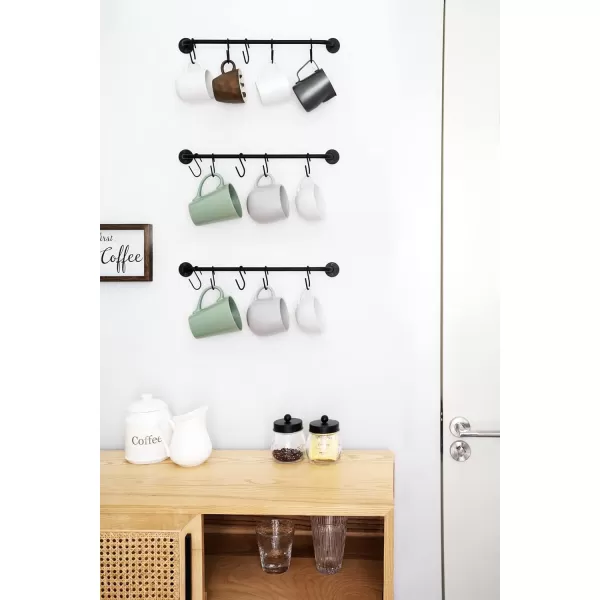 Mkono Mug Holder Wall Mounted Coffee Cup Rack Hanger Modern Metal with 10 Mug Hooks Rustic Utensil Tea Cups Storage Organizer for Kitchen Dining Room Coffee Bar Set of 2 BlackBlack
