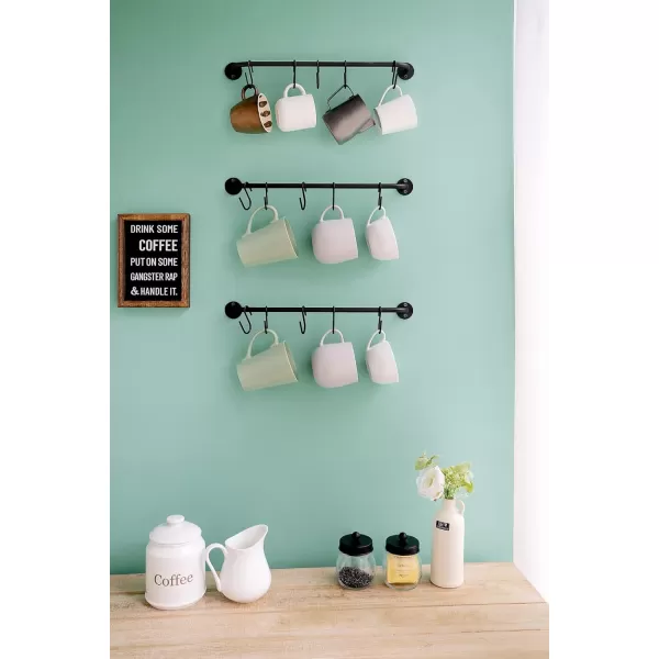 Mkono Mug Holder Wall Mounted Coffee Cup Rack Hanger Modern Metal with 10 Mug Hooks Rustic Utensil Tea Cups Storage Organizer for Kitchen Dining Room Coffee Bar Set of 2 BlackBlack