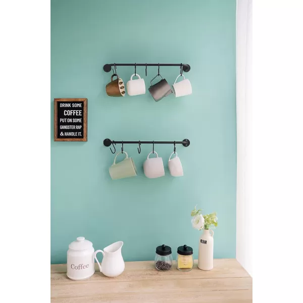 Mkono Mug Holder Wall Mounted Coffee Cup Rack Hanger Modern Metal with 10 Mug Hooks Rustic Utensil Tea Cups Storage Organizer for Kitchen Dining Room Coffee Bar Set of 2 BlackBlack