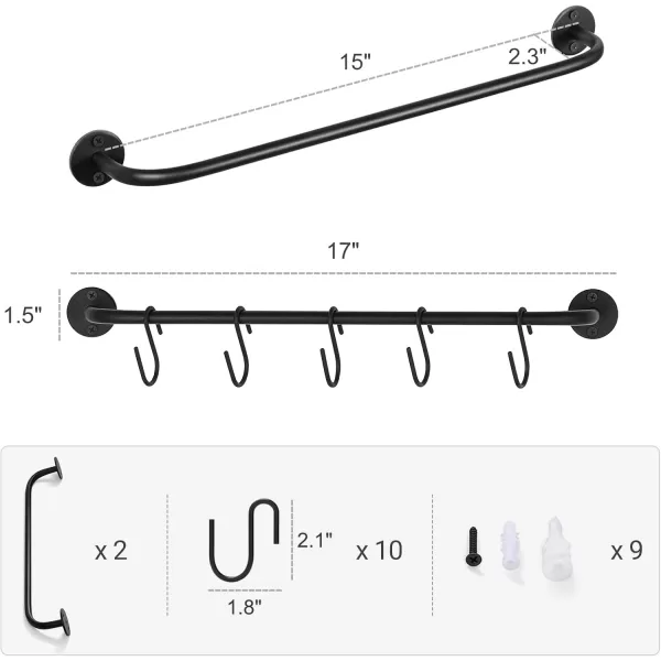 Mkono Mug Holder Wall Mounted Coffee Cup Rack Hanger Modern Metal with 10 Mug Hooks Rustic Utensil Tea Cups Storage Organizer for Kitchen Dining Room Coffee Bar Set of 2 BlackBlack