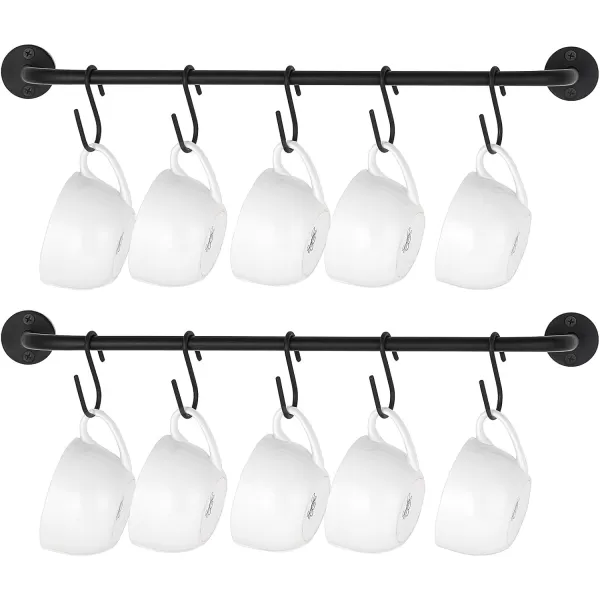 Mkono Mug Holder Wall Mounted Coffee Cup Rack Hanger Modern Metal with 10 Mug Hooks Rustic Utensil Tea Cups Storage Organizer for Kitchen Dining Room Coffee Bar Set of 2 BlackBlack