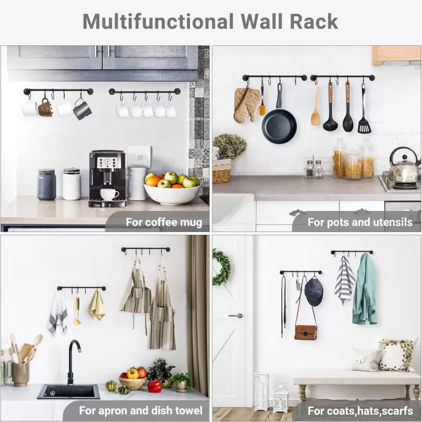 Mkono Mug Holder Wall Mounted Coffee Cup Rack Hanger Modern Metal with 10 Mug Hooks Rustic Utensil Tea Cups Storage Organizer for Kitchen Dining Room Coffee Bar Set of 2 BlackBlack