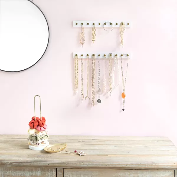 Mkono Necklace Holder Wall Mounted Set of 2 Rustic Wood Necklaces Hanger Jewelry Organizer Hanging with 20 Metal Round Hooks Jewelry Hooks for Necklaces Bracelets Chains KeysWhiteWhite