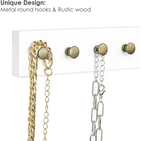 Mkono Necklace Holder Wall Mounted Set of 2 Rustic Wood Necklaces Hanger Jewelry Organizer Hanging with 20 Metal Round Hooks Jewelry Hooks for Necklaces Bracelets Chains KeysWhiteWhite