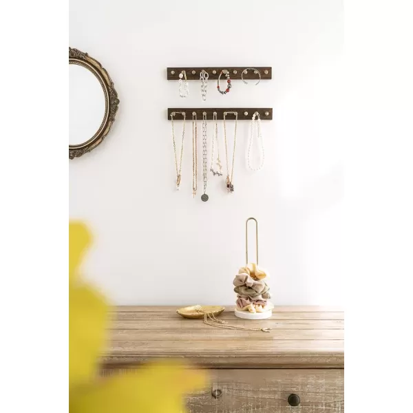 Mkono Necklace Holder Wall Mounted Set of 2 Rustic Wood Necklaces Hanger Jewelry Organizer Hanging with 20 Metal Round Hooks Jewelry Hooks for Necklaces Bracelets Chains KeysWhiteBrown
