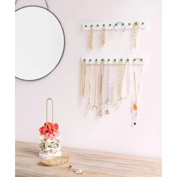Mkono Necklace Holder Wall Mounted Set of 2 Rustic Wood Necklaces Hanger Jewelry Organizer Hanging with 20 Metal Round Hooks Jewelry Hooks for Necklaces Bracelets Chains KeysWhiteWhite