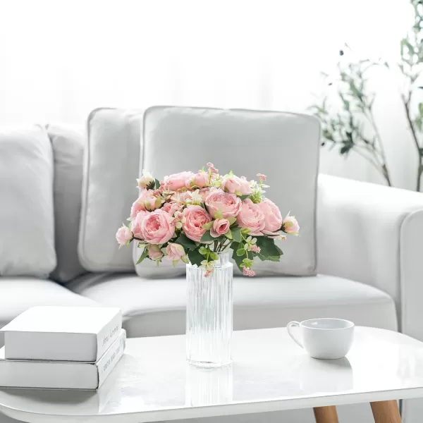 Mkono Peonies Artificial Flowers Small Silk Flowers for Home Decor Indoor 2 Bundles Fake Bouquet Faux Floral Arrangements Dining Table Centerpieces for Kitchen Bridal Wedding Party Decor PinkPink