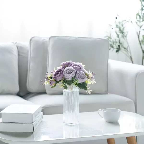 Mkono Peonies Artificial Flowers Small Silk Flowers for Home Decor Indoor 2 Bundles Fake Bouquet Faux Floral Arrangements Dining Table Centerpieces for Kitchen Bridal Wedding Party Decor PinkPurple