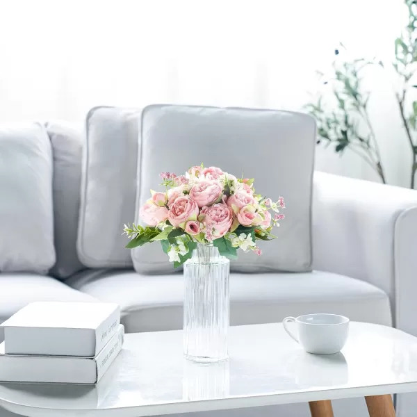 Mkono Peonies Artificial Flowers Small Silk Flowers for Home Decor Indoor 2 Bundles Fake Bouquet Faux Floral Arrangements Dining Table Centerpieces for Kitchen Bridal Wedding Party Decor PinkPink