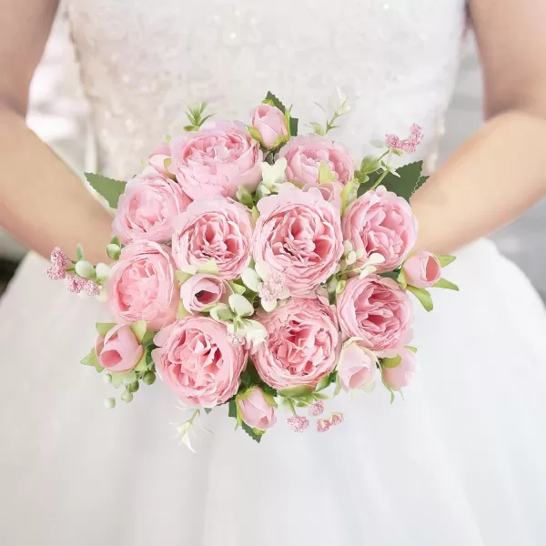 Mkono Peonies Artificial Flowers Small Silk Flowers for Home Decor Indoor 2 Bundles Fake Bouquet Faux Floral Arrangements Dining Table Centerpieces for Kitchen Bridal Wedding Party Decor PinkPink
