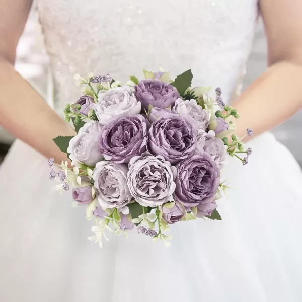 Mkono Peonies Artificial Flowers Small Silk Flowers for Home Decor Indoor 2 Bundles Fake Bouquet Faux Floral Arrangements Dining Table Centerpieces for Kitchen Bridal Wedding Party Decor PinkPurple