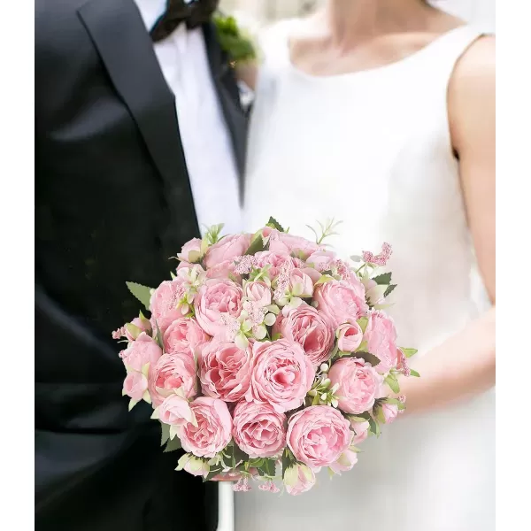 Mkono Peonies Artificial Flowers Small Silk Flowers for Home Decor Indoor 2 Bundles Fake Bouquet Faux Floral Arrangements Dining Table Centerpieces for Kitchen Bridal Wedding Party Decor PinkPink
