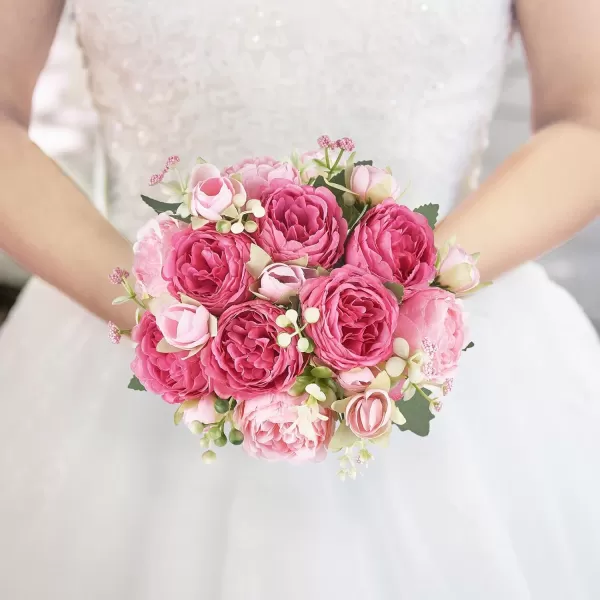 Mkono Peonies Artificial Flowers Small Silk Flowers for Home Decor Indoor 2 Bundles Fake Bouquet Faux Floral Arrangements Dining Table Centerpieces for Kitchen Bridal Wedding Party Decor PinkMixed Pink