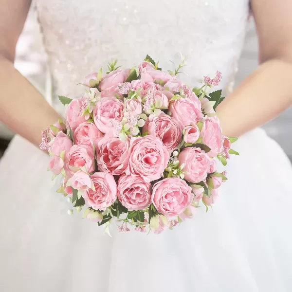 Mkono Peonies Artificial Flowers Small Silk Flowers for Home Decor Indoor 2 Bundles Fake Bouquet Faux Floral Arrangements Dining Table Centerpieces for Kitchen Bridal Wedding Party Decor PinkPink