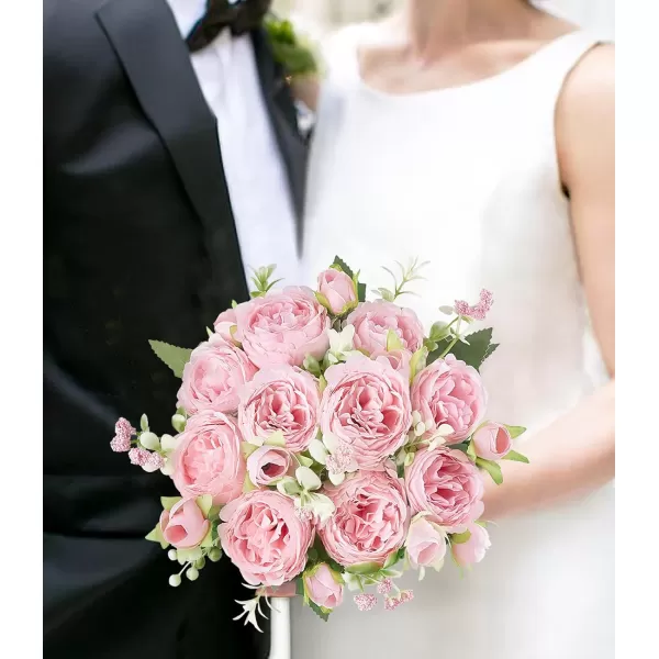 Mkono Peonies Artificial Flowers Small Silk Flowers for Home Decor Indoor 2 Bundles Fake Bouquet Faux Floral Arrangements Dining Table Centerpieces for Kitchen Bridal Wedding Party Decor PinkPink