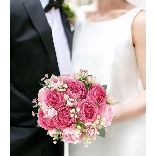 Mkono Peonies Artificial Flowers Small Silk Flowers for Home Decor Indoor 2 Bundles Fake Bouquet Faux Floral Arrangements Dining Table Centerpieces for Kitchen Bridal Wedding Party Decor PinkMixed Pink