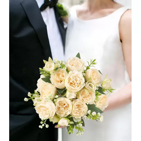 Mkono Peonies Artificial Flowers Small Silk Flowers for Home Decor Indoor 2 Bundles Fake Bouquet Faux Floral Arrangements Dining Table Centerpieces for Kitchen Bridal Wedding Party Decor PinkChampagne