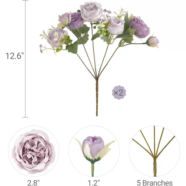 Mkono Peonies Artificial Flowers Small Silk Flowers for Home Decor Indoor 2 Bundles Fake Bouquet Faux Floral Arrangements Dining Table Centerpieces for Kitchen Bridal Wedding Party Decor PinkPurple