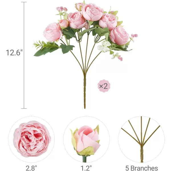 Mkono Peonies Artificial Flowers Small Silk Flowers for Home Decor Indoor 2 Bundles Fake Bouquet Faux Floral Arrangements Dining Table Centerpieces for Kitchen Bridal Wedding Party Decor PinkPink