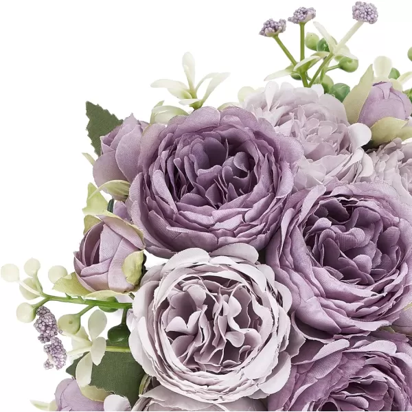 Mkono Peonies Artificial Flowers Small Silk Flowers for Home Decor Indoor 2 Bundles Fake Bouquet Faux Floral Arrangements Dining Table Centerpieces for Kitchen Bridal Wedding Party Decor PinkPurple