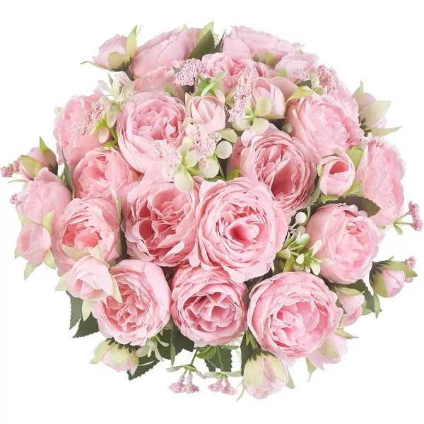 Mkono Peonies Artificial Flowers Small Silk Flowers for Home Decor Indoor 2 Bundles Fake Bouquet Faux Floral Arrangements Dining Table Centerpieces for Kitchen Bridal Wedding Party Decor PinkPink