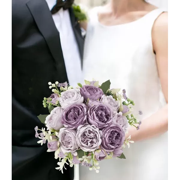 Mkono Peonies Artificial Flowers Small Silk Flowers for Home Decor Indoor 2 Bundles Fake Bouquet Faux Floral Arrangements Dining Table Centerpieces for Kitchen Bridal Wedding Party Decor PinkPurple
