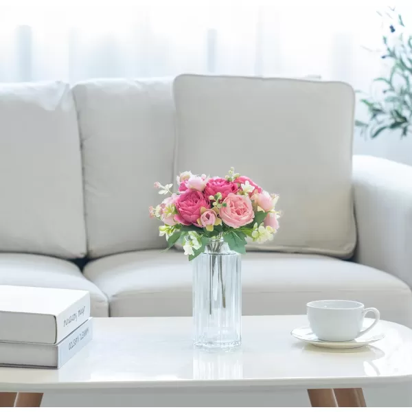 Mkono Peonies Artificial Flowers Small Silk Flowers for Home Decor Indoor 2 Bundles Fake Bouquet Faux Floral Arrangements Dining Table Centerpieces for Kitchen Bridal Wedding Party Decor PinkMixed Pink
