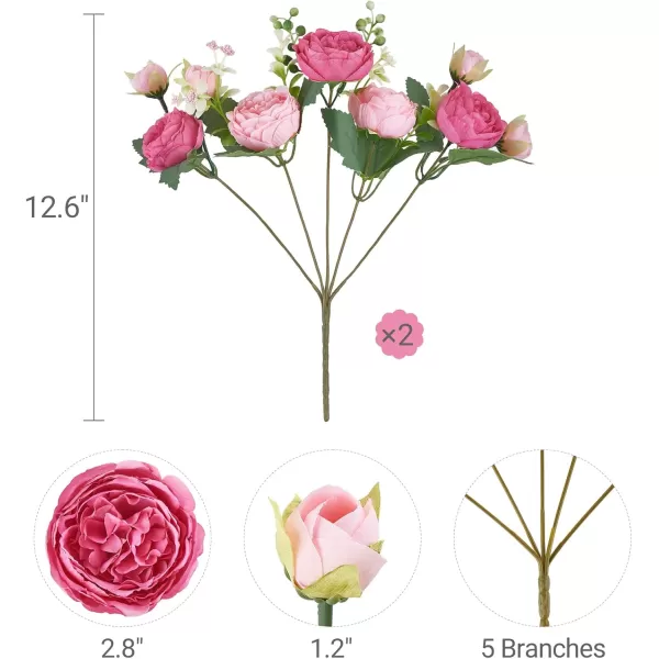 Mkono Peonies Artificial Flowers Small Silk Flowers for Home Decor Indoor 2 Bundles Fake Bouquet Faux Floral Arrangements Dining Table Centerpieces for Kitchen Bridal Wedding Party Decor PinkMixed Pink