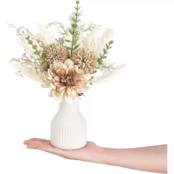 Mkono Small Artificial Flowers in Ceramic Vase 135quot Centerpieces Coffee Table Decor Silk Flower Arrangements for Home Decor Indoor Fake Flower Bouquet for Dining Room Kitchen Wedding BrownBrown