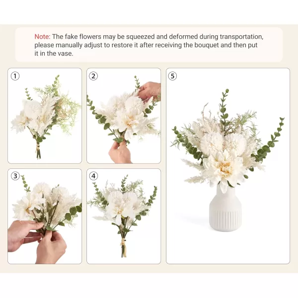 Mkono Small Artificial Flowers in Ceramic Vase 135quot Centerpieces Coffee Table Decor Silk Flower Arrangements for Home Decor Indoor Fake Flower Bouquet for Dining Room Kitchen Wedding BrownWhite