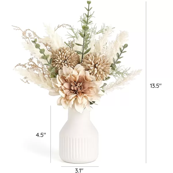 Mkono Small Artificial Flowers in Ceramic Vase 135quot Centerpieces Coffee Table Decor Silk Flower Arrangements for Home Decor Indoor Fake Flower Bouquet for Dining Room Kitchen Wedding BrownBrown