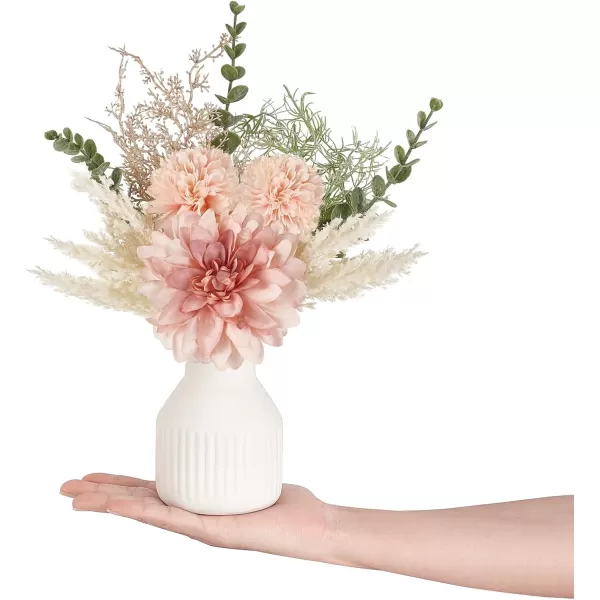 Mkono Small Artificial Flowers in Ceramic Vase 135quot Centerpieces Coffee Table Decor Silk Flower Arrangements for Home Decor Indoor Fake Flower Bouquet for Dining Room Kitchen Wedding BrownPink
