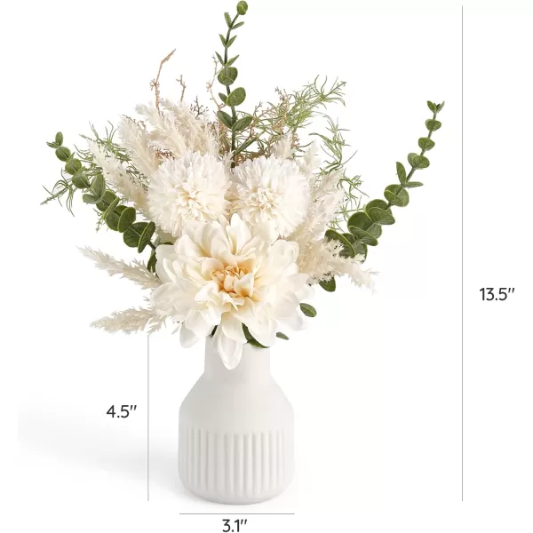 Mkono Small Artificial Flowers in Ceramic Vase 135quot Centerpieces Coffee Table Decor Silk Flower Arrangements for Home Decor Indoor Fake Flower Bouquet for Dining Room Kitchen Wedding BrownWhite