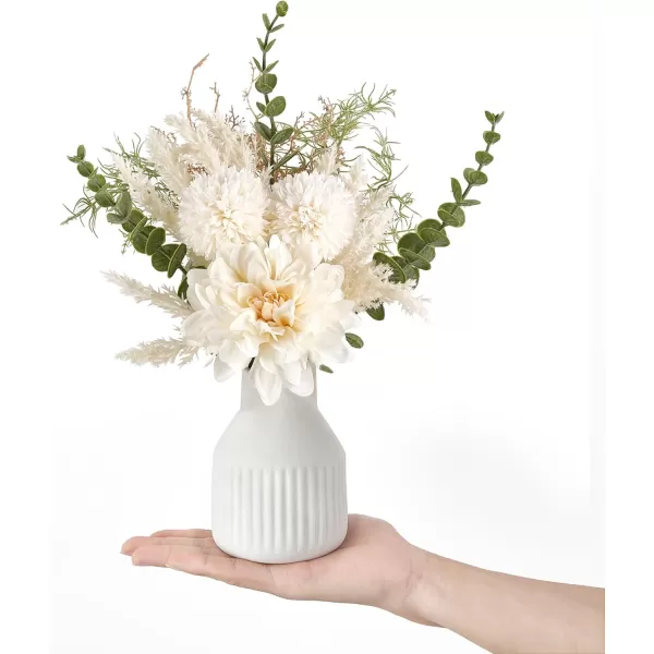 Mkono Small Artificial Flowers in Ceramic Vase 135quot Centerpieces Coffee Table Decor Silk Flower Arrangements for Home Decor Indoor Fake Flower Bouquet for Dining Room Kitchen Wedding BrownWhite