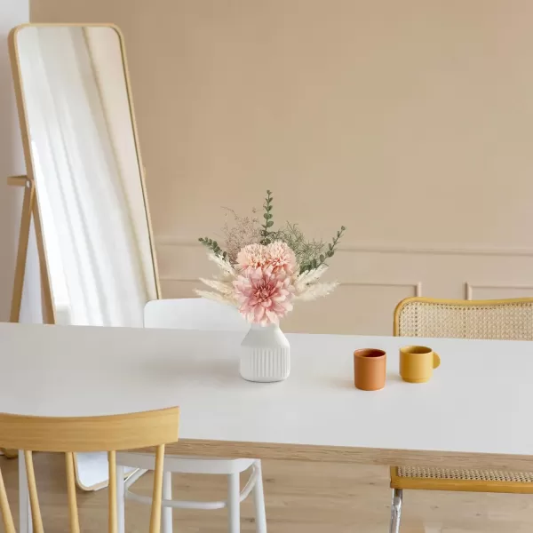 Mkono Small Artificial Flowers in Ceramic Vase 135quot Centerpieces Coffee Table Decor Silk Flower Arrangements for Home Decor Indoor Fake Flower Bouquet for Dining Room Kitchen Wedding BrownPink
