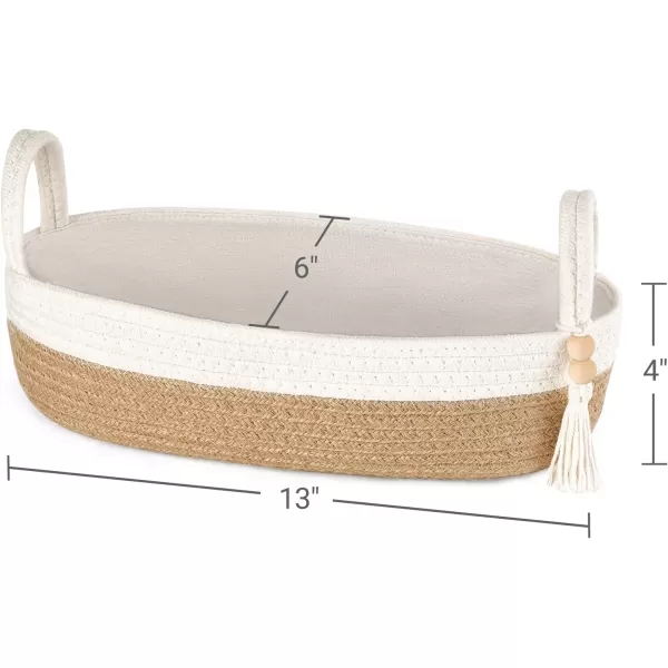 Mkono Small Storage Basket for Toilet Tank Top Boho Bathroom Decor Woven Rope Toilet Paper Tray Back of Toilet Organizer for Shelf Bedroom Living Room Black and White 1 Pack 13quot L x 6quot WBrown and White