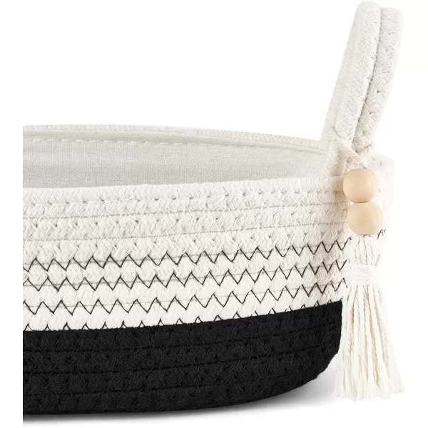 Mkono Small Storage Basket for Toilet Tank Top Boho Bathroom Decor Woven Rope Toilet Paper Tray Back of Toilet Organizer for Shelf Bedroom Living Room Black and White 1 Pack 13quot L x 6quot WBlack and White